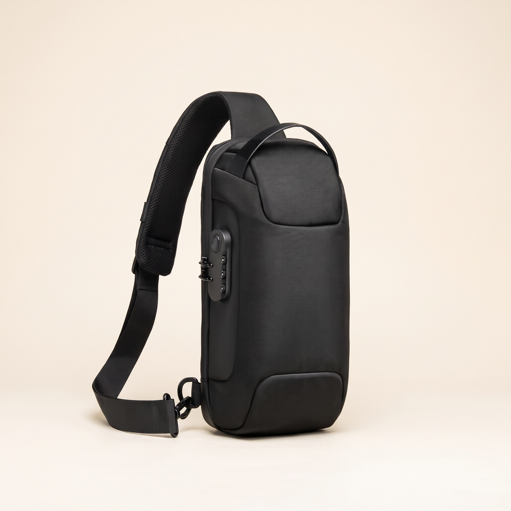 Anti-theft crossbody shoulder bag in black